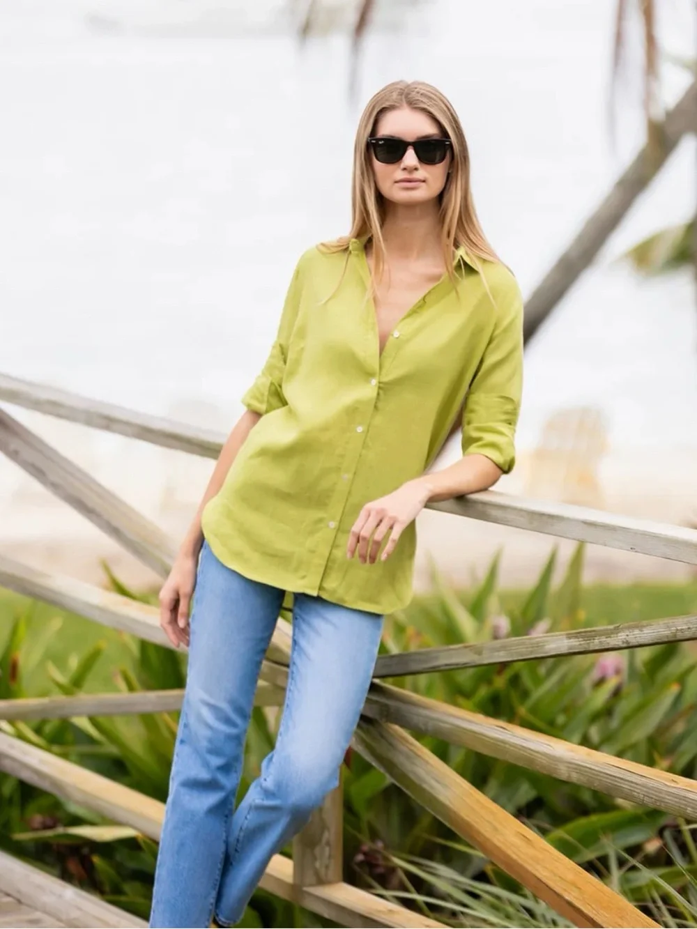 ISO Julia Amory Halsey Linen Top in Pear - Picture 3 of 3